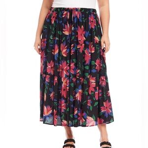Karen Kane In Full Bloom Tiered Midi Skirt 3X NWT Black Pink